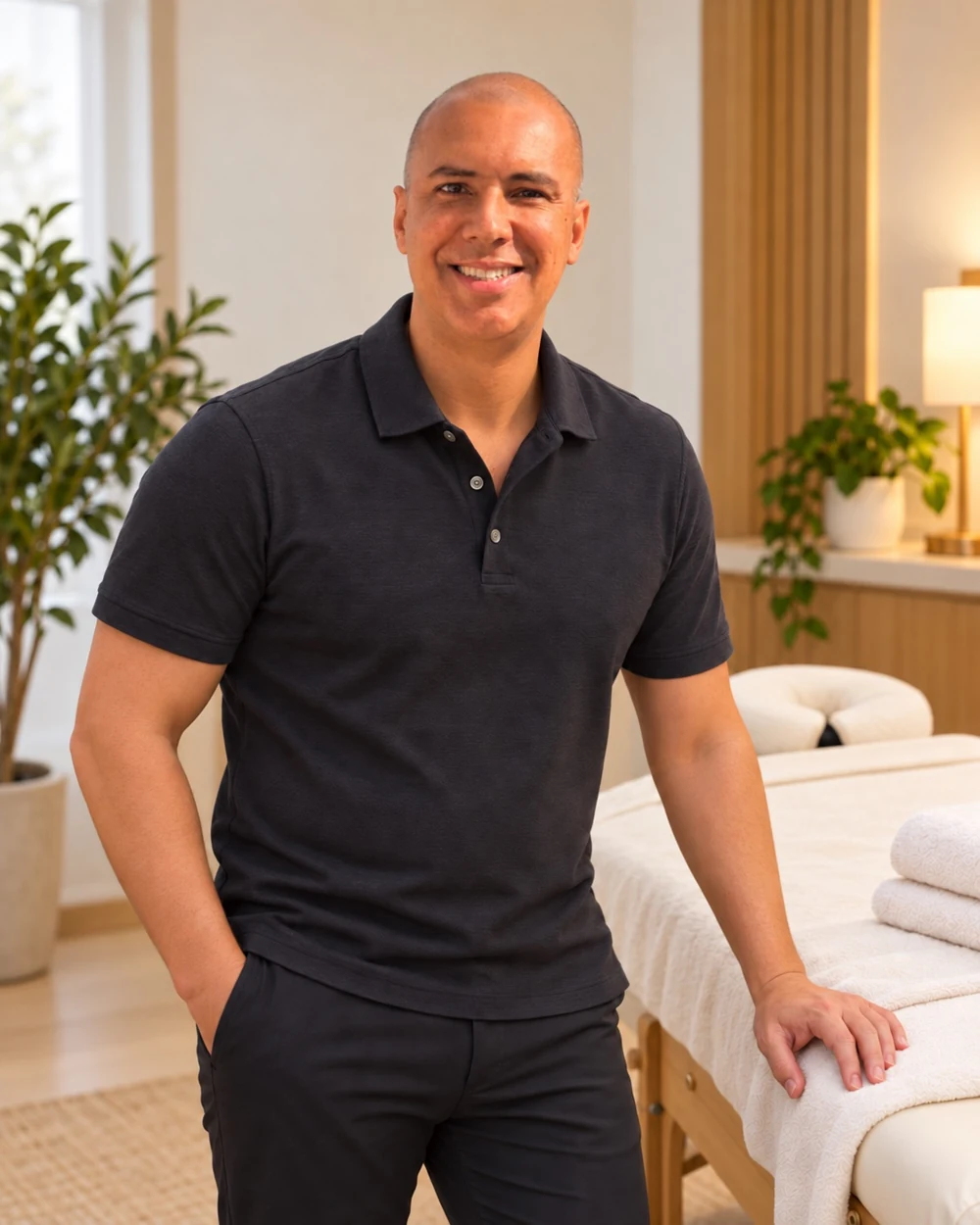 Igor Gomes ao lado da maca